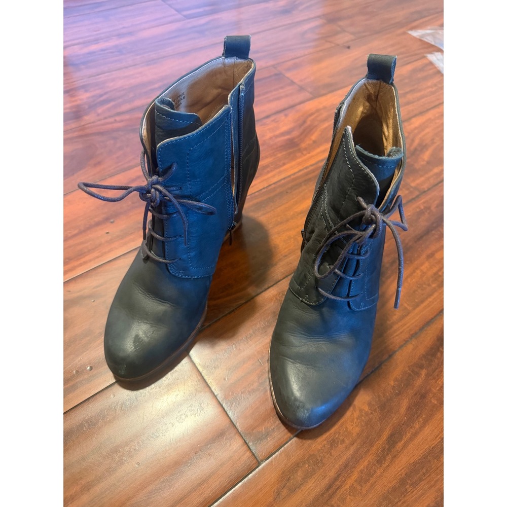 Biala Leather Wedge Ankle‎ Boots Grey Lace Up Side Zip Booties Womens 39